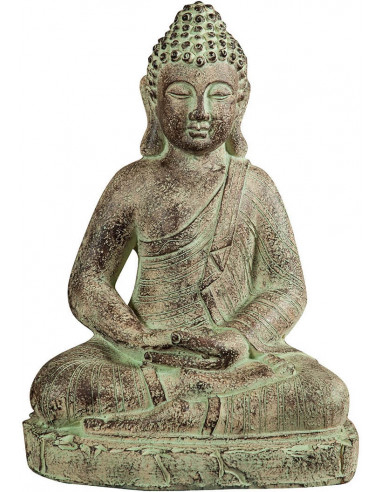 Statuetta di Buddha in gesso dipinto finitura anticata: foto vista frontale - Biscottini.it