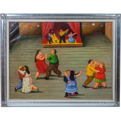 Dipinto a mano olio su tela con cornice in legno finitura foglia argento 140x3x110 cm