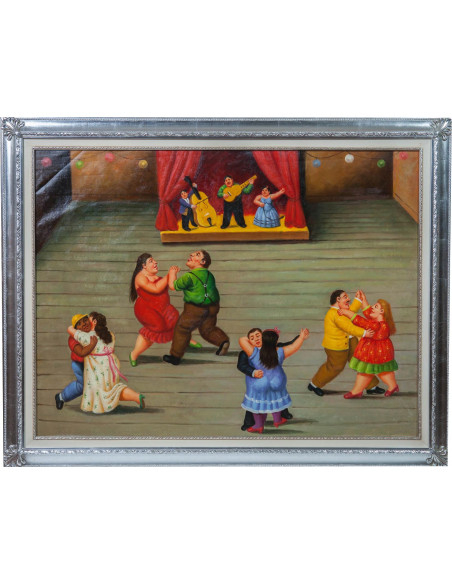 Dipinto a mano olio su tela con cornice in legno finitura foglia argento 140x3x110 cm