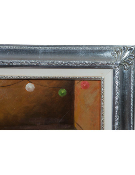 Dipinto a mano olio su tela con cornice in legno finitura foglia argento 140x3x110 cm