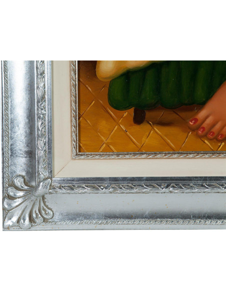 Dipinto a mano olio su tela con cornice in legno finitura foglia argento 80x3x110 cm