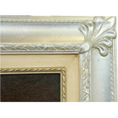 Dipinto a mano olio su tela con cornice in legno finitura foglia argento 80x3x110 cm 2