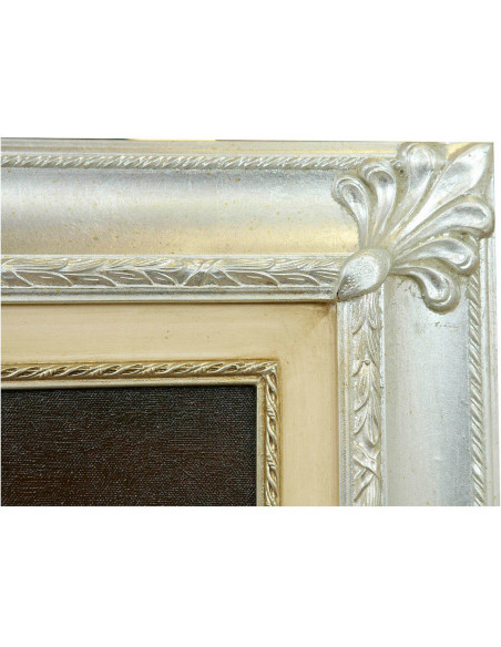 Dipinto a mano olio su tela con cornice in legno finitura foglia argento 80x3x110 cm