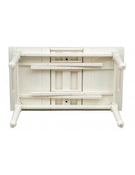 Tavolo allungabile Shabby  in legno finitura bianca: il meccanismo delle allunghe. By Biscottini