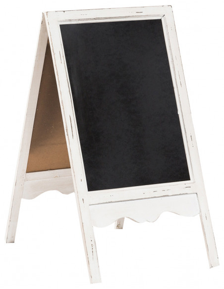 Lavagna da terra bifacciale con cornice in legno finitura bianca anticata L50xPR6xH95 cm
