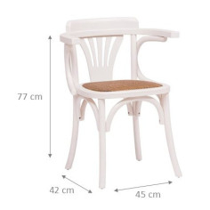 Sedia con braccioli  Thonet in massello di frassino finitura bianca anticata e seduta in rattan 45x42x77  cm 2
