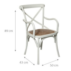 Sedia con braccioli  Thonet in massello di frassino finitura bianca anticata e seduta in paglia di Vienna 50x43x89 cm 2