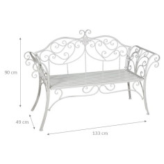 Divanetto in ferro battuto finitura bianca anticata L133xPR47xH90 cm 2