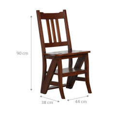 Sedia scala in massello di mogano finitura noce 44x38x90 cm 2