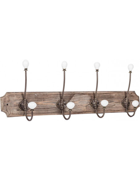 Attaccapanni da parete in legno massiccio e ferro forgiato a mano finitura legno anticato 65x10x21 cm