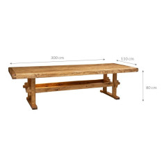 Bancada campestre em madeira maciça de cal, acabamento natural L300XDP100XH80 cm. Feito na Itália 2