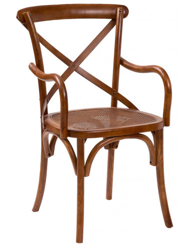 Sedia con braccioli  Thonet in massello di frassino finitura noce e seduta in paglia di Vienna 50x43x89 cm