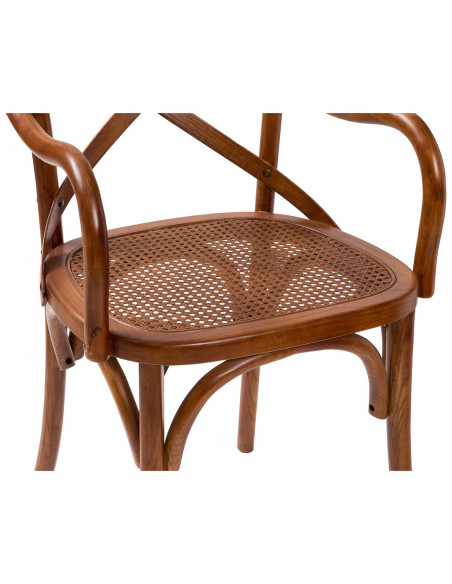 Sedia con braccioli  Thonet in massello di frassino finitura noce e seduta in paglia di Vienna 50x43x89 cm