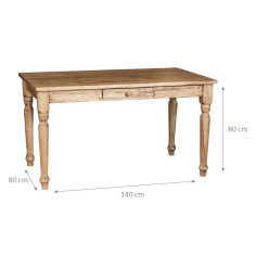 Mesa fixa country em madeira maciça de cal, acabamento natural 140x80x80 cm. Feito na Itália 2