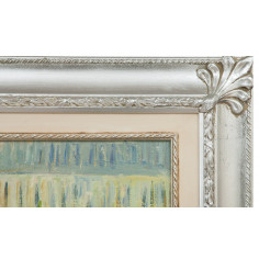 Dipinto a mano olio su tela con cornice in legno finitura foglia argento 140x3x110 cm 2