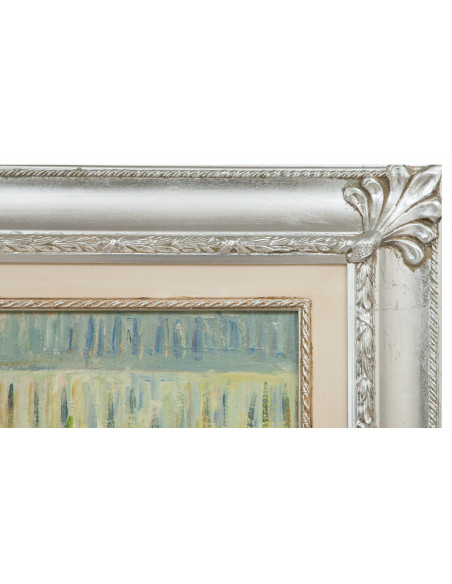 Dipinto a mano olio su tela con cornice in legno finitura foglia argento 140x3x110 cm