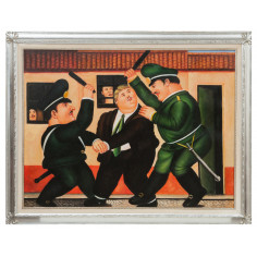 Dipinto a mano olio su tela con cornice in legno finitura foglia argento 140x3x110 cm