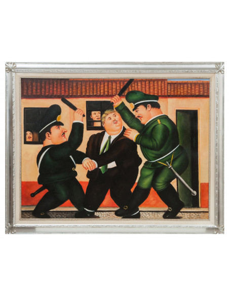 Dipinto a mano olio su tela con cornice in legno finitura foglia argento 140x3x110 cm