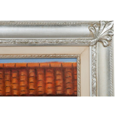 Dipinto a mano olio su tela con cornice in legno finitura foglia argento 140x3x110 cm 2