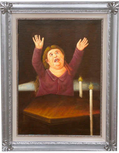 Óleo pintado à mão sobre tela com moldura de madeira terminar folha de prata 70x3x90 cm