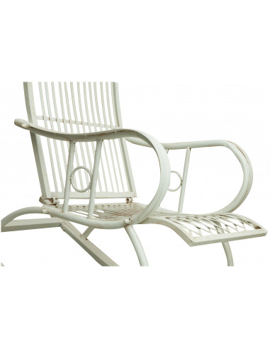 Sedia poltrona a dondolo in ferro battuto finitura bianca anticata L127xPR64xH90 cm Sedia poltrona a dondolo in ferro battuto finitura bianca anticata L127xPR64xH90 cm
