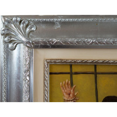 Dipinto a mano olio su tela con cornice in legno finitura foglia argento 50x3x60 cm 2