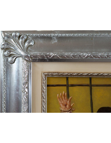 Dipinto a mano olio su tela con cornice in legno finitura foglia argento 50x3x60 cm Dipinto a mano olio su tela con cornice in legno finitura foglia argento 50x3x60 cm