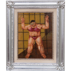 Dipinto a mano olio su tela con cornice in legno finitura foglia argento 50x3x60 cm