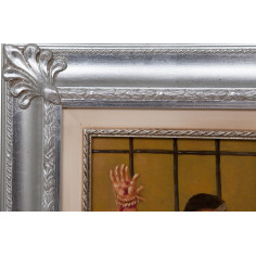 Dipinto a mano olio su tela con cornice in legno finitura foglia argento 50x3x60 cm 2