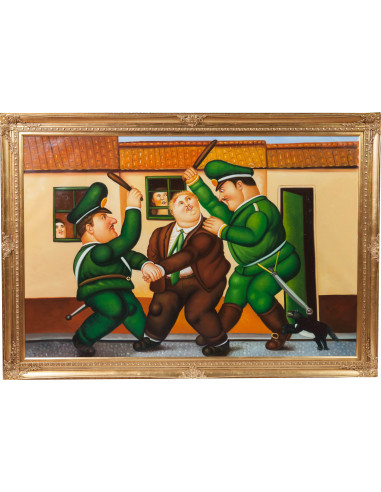 Dipinto a mano olio su tela con cornice in legno finitura foglia oro 205x3x144 cm