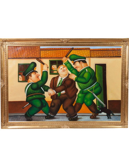 Dipinto a mano olio su tela con cornice in legno finitura foglia oro 205x3x144 cm