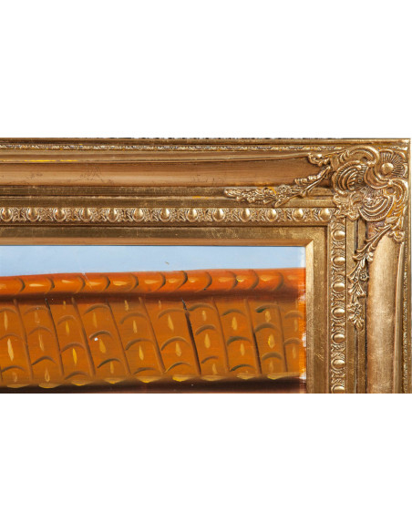 Dipinto a mano olio su tela con cornice in legno finitura foglia oro 205x3x144 cm