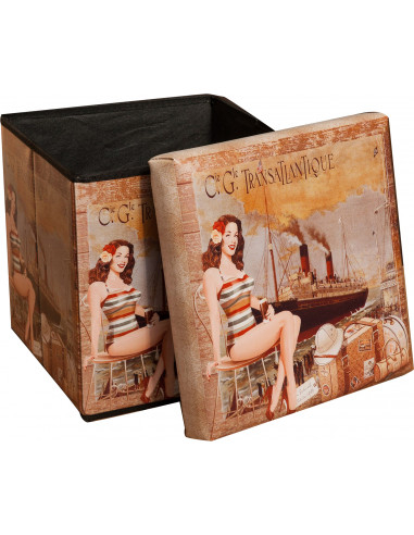 Faltbarer Aufbewahrungshocker aus transatlantischem Kunstleder