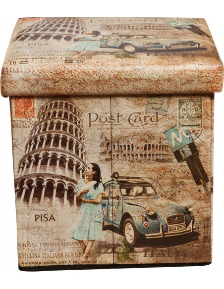 Pufe recipiente dobrável em couro ecológico 32x32x32 cm