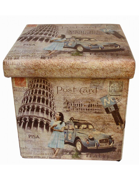 Pufe recipiente dobrável em couro ecológico 32x32x32 cm