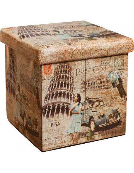 Pufe recipiente dobrável em couro ecológico 32x32x32 cm