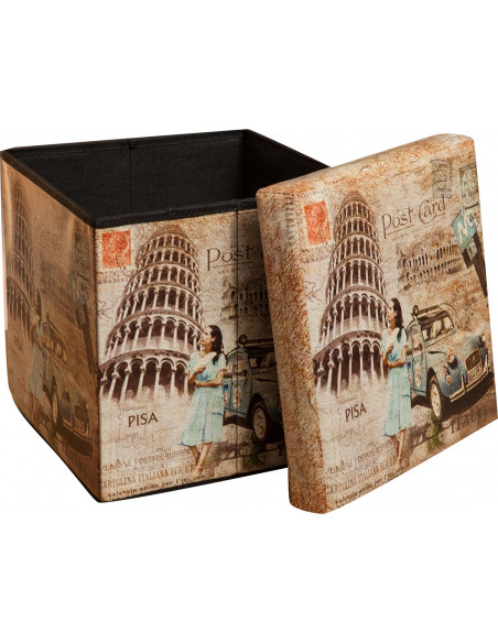 Pufe recipiente dobrável em couro ecológico 32x32x32 cm