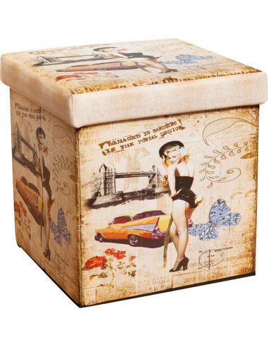 Pufe recipiente dobrável em couro ecológico 32x32x32 cm