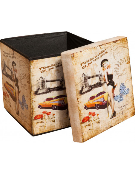 Pufe recipiente dobrável em couro ecológico 32x32x32 cm