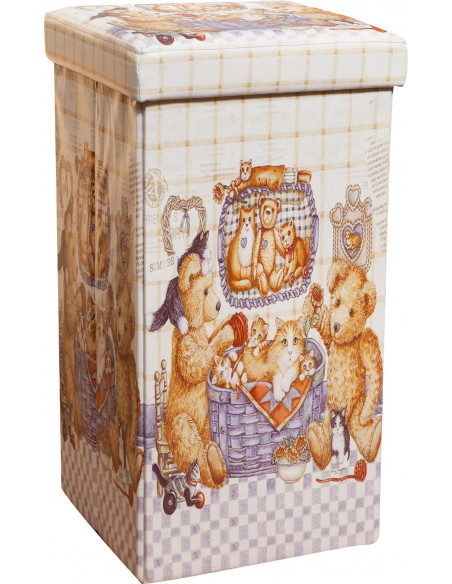 Pufe recipiente dobrável em couro ecológico 32x32x60 cm