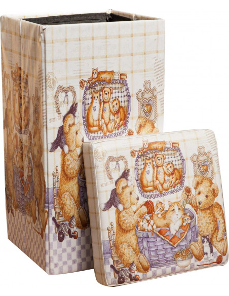 Pufe recipiente dobrável em couro ecológico 32x32x60 cm