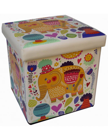 Pufe recipiente dobrável em couro ecológico 32x32x32 cm