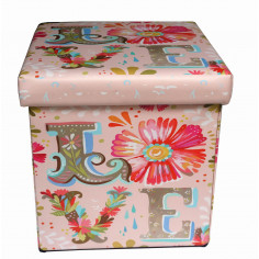 Pufe recipiente dobrável em couro ecológico 32x32x32 cm 2