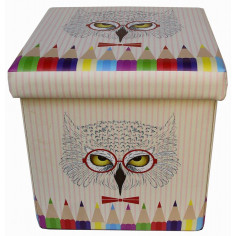 Pufe recipiente dobrável em couro ecológico 32x32x32 cm 2