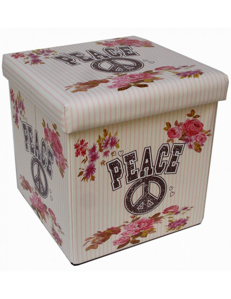 Pufe recipiente dobrável em couro ecológico 32x32x32 cm