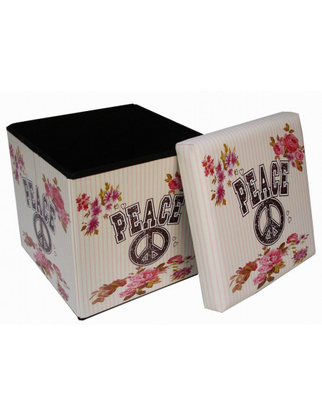 Pufe recipiente dobrável em couro ecológico 32x32x32 cm