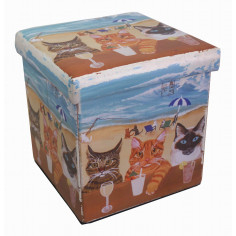 Pufe recipiente dobrável em couro ecológico 32x32x32 cm