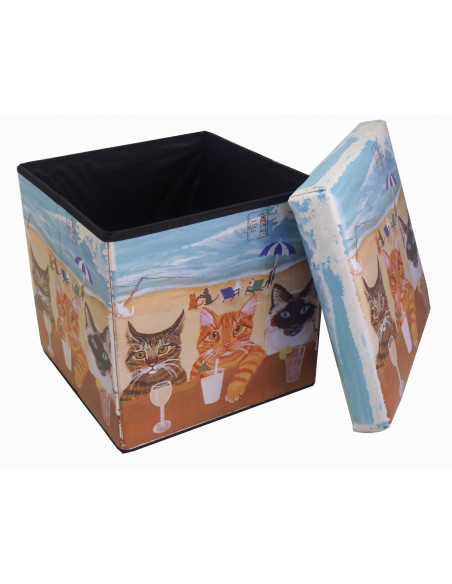 Pufe recipiente dobrável em couro ecológico 32x32x32 cm