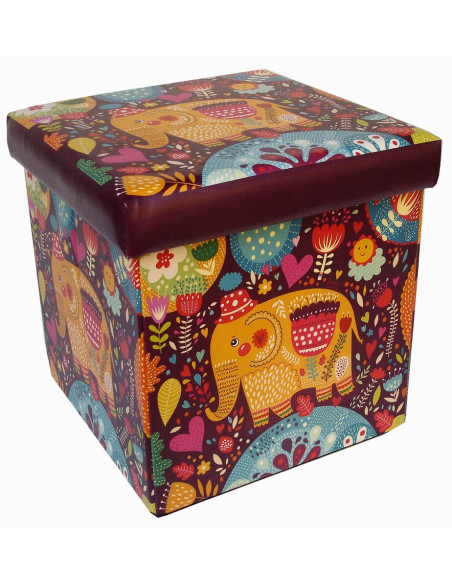Pufe recipiente dobrável em couro ecológico 32x32x32 cm