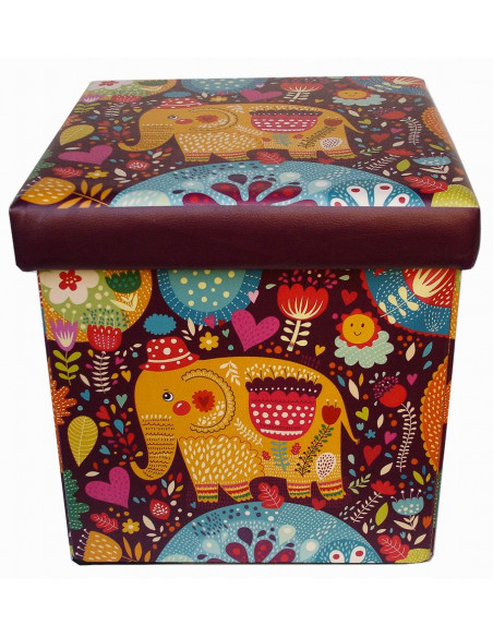 Pufe recipiente dobrável em couro ecológico 32x32x32 cm